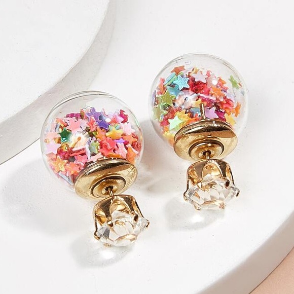 Jewelry - Globe Stud Earrings With Star Confetti